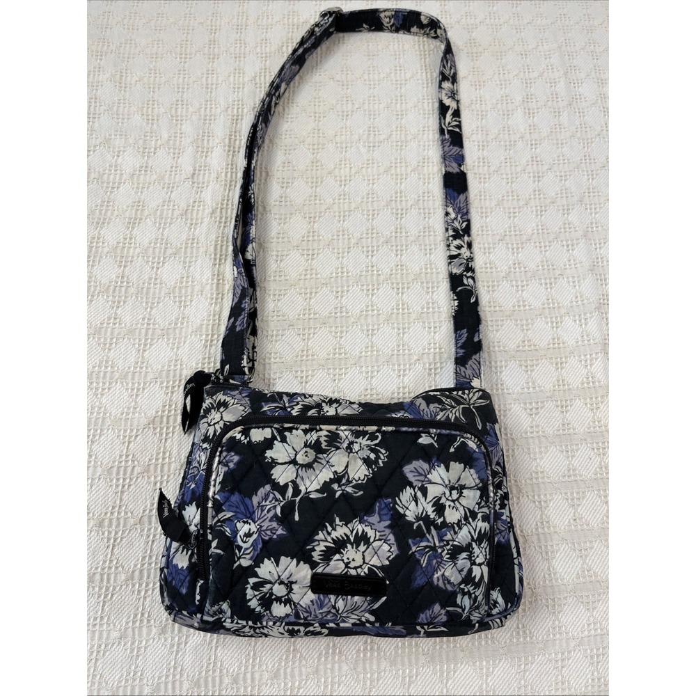Vera Bradley Small Crossbody Bag Purse Midnight Floral Pattern Carnations Quilt